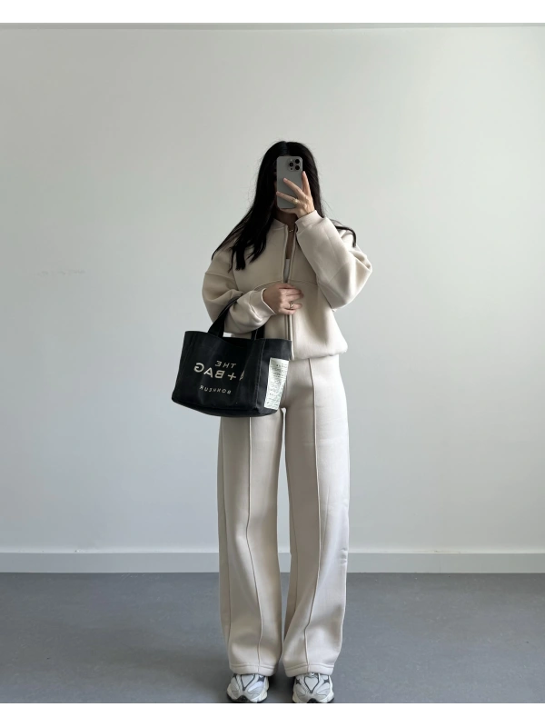 EKRU ŞARDONLU HIRKALI EŞOFMAN TAKIMI