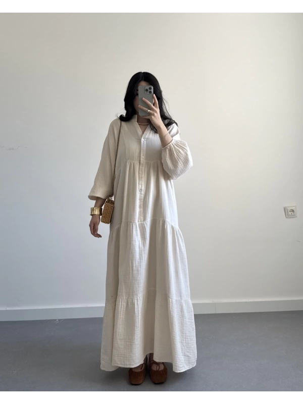 ELETA TAŞ MÜSLİN UZUN ELBİSE