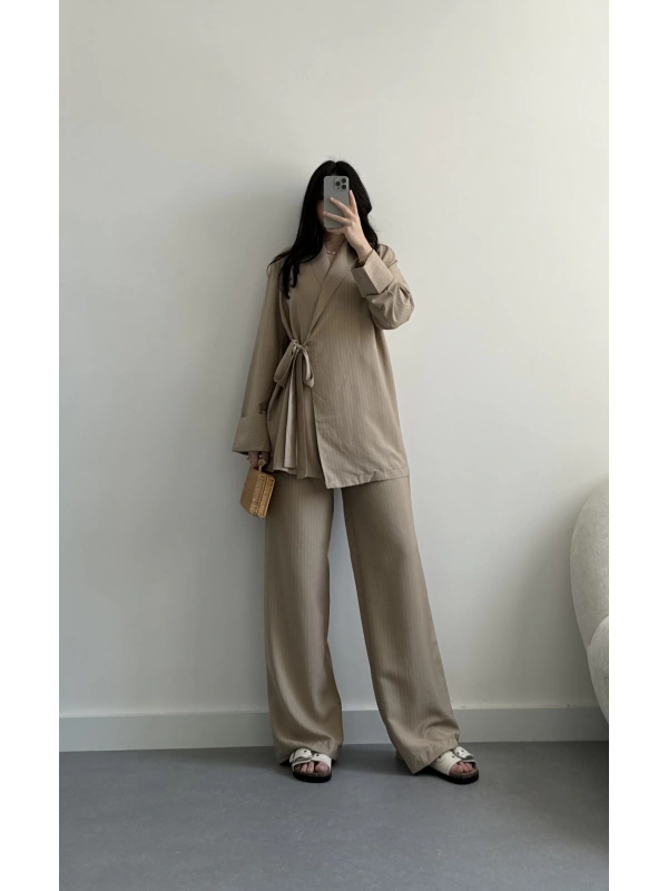 Elope vizon çizgili kimono takım