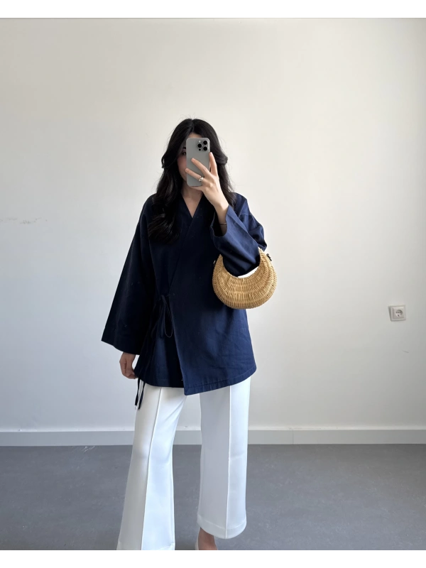 EMMA LACİVERT GABARDİN KİMONO