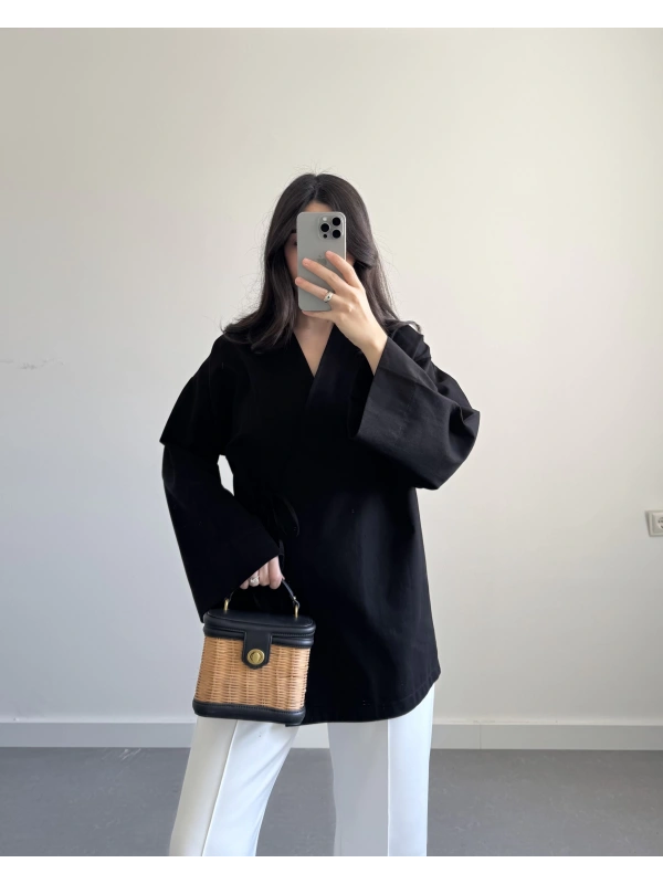 EMMA SİYAH GABARDİN KİMONO