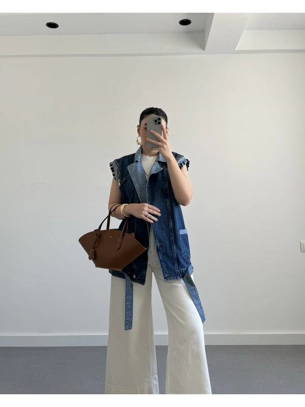 Fermuar Detaylı Demin Yelek