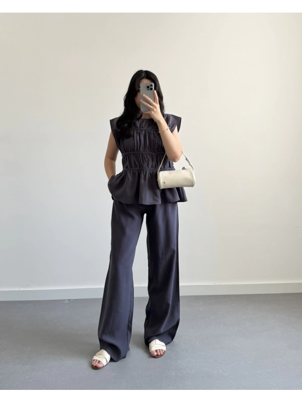 FÜME-ANTRASİT TENSEL LAYERLİ BLUZ TAKIM