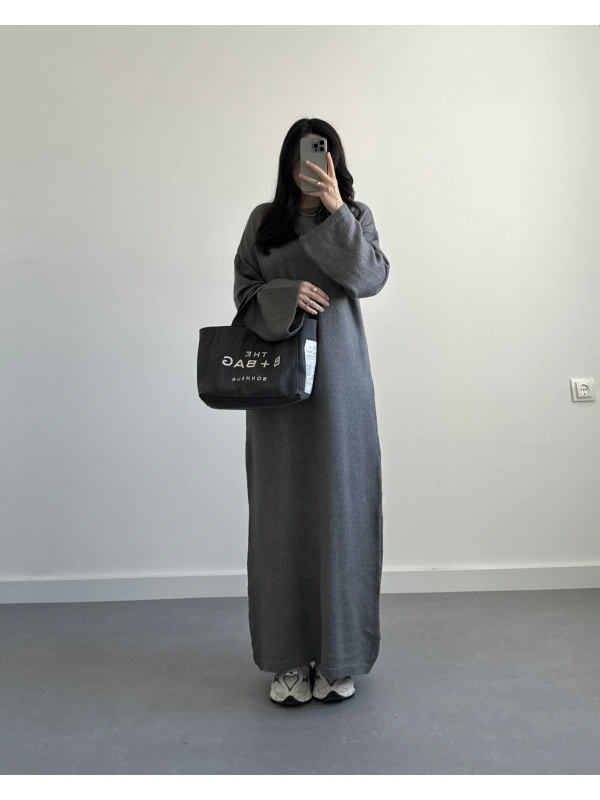 GRİ OVERSİZE PİNTEREST TRİKO ELBİSE