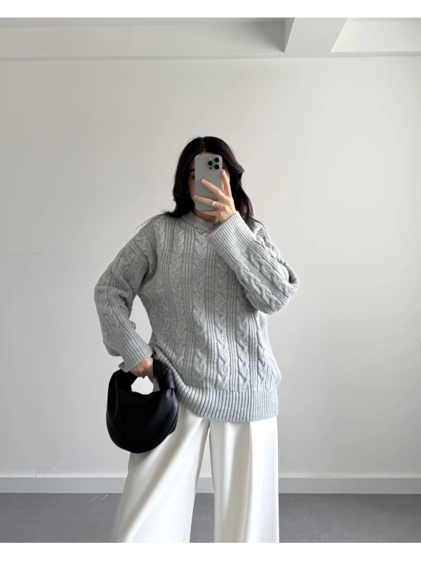 GRİ PİNTEREST ÖRGÜ KAZAK