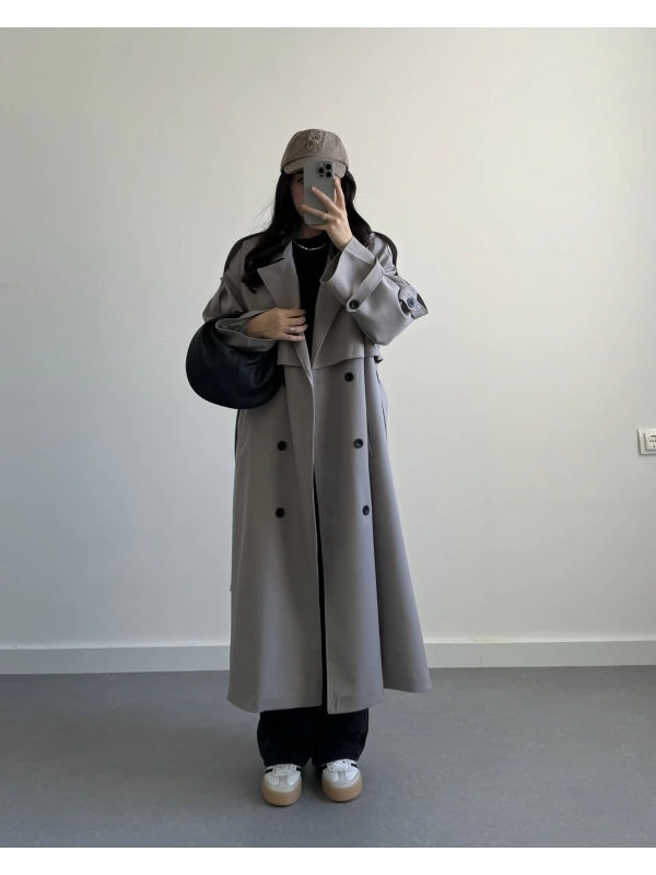 GRİ PREMİUM OVERSİZE TRENÇKOT