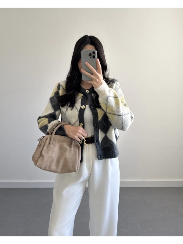 GRİ-SARI BAKLAVA DESEN HIRKA