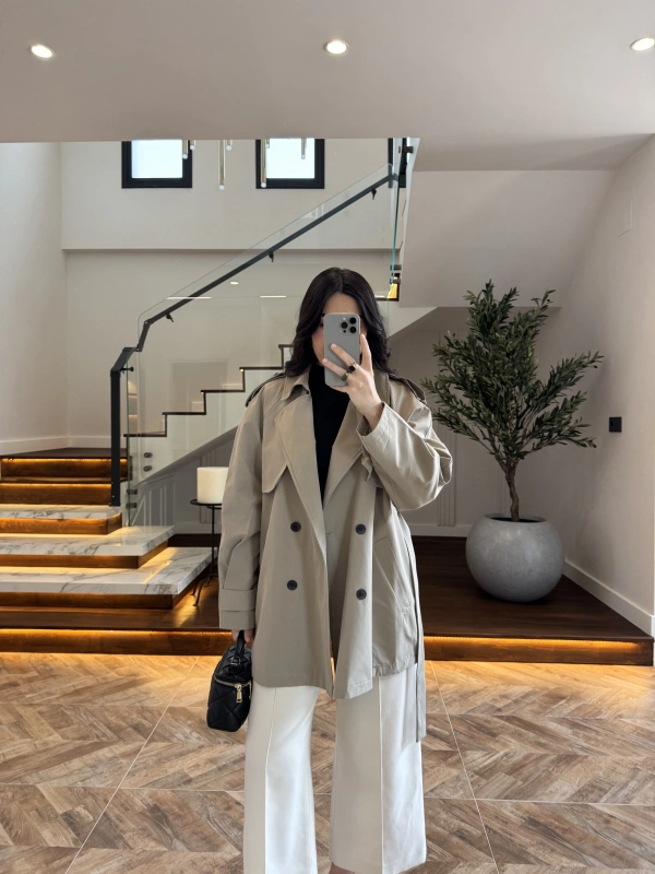 HAKİ ALLERLİ ARA BOY TRENÇKOT -7556