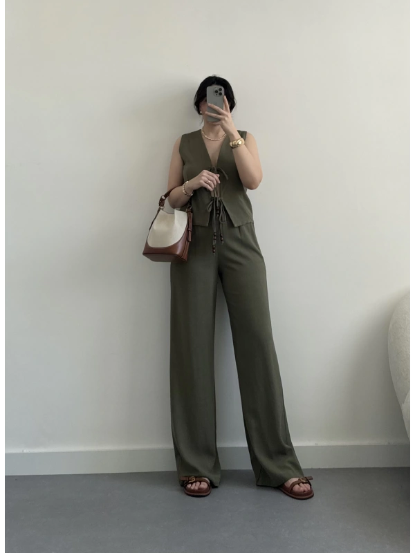 Haki aven keten yelek takım