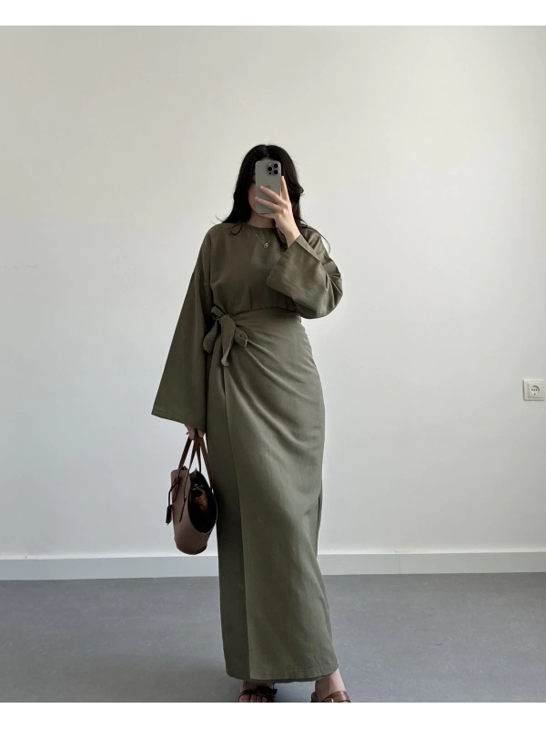 Haki Bağlamalı Etek Takım