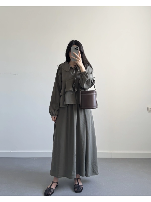 HAKİ BEBE YAKA ETEK TAKIM