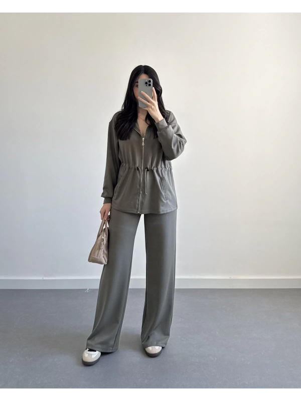 HAKİ BELİ BÜZGÜ İPLİ MODAL TAKIM