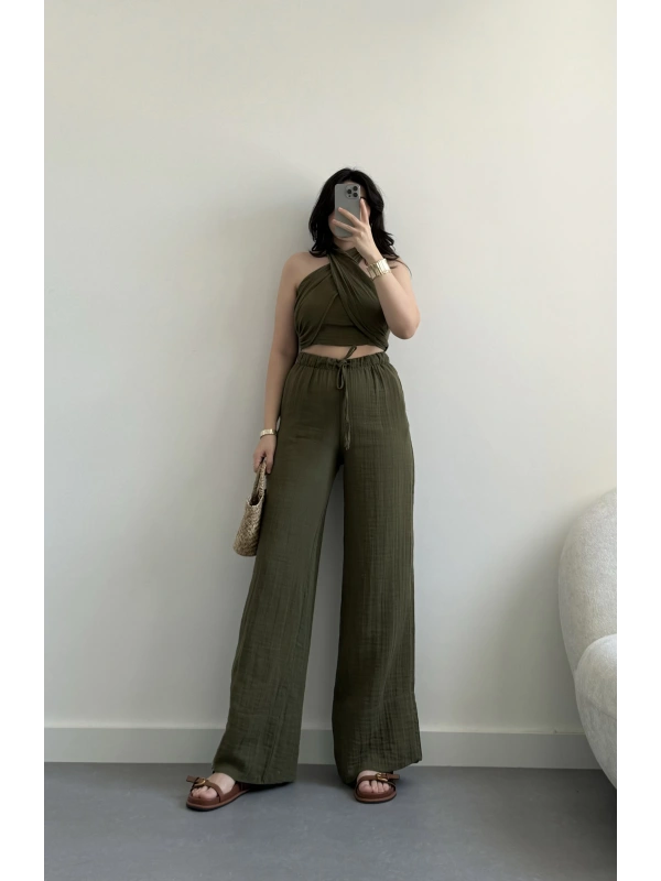 haki boyundan bağlamalı Müslin takım