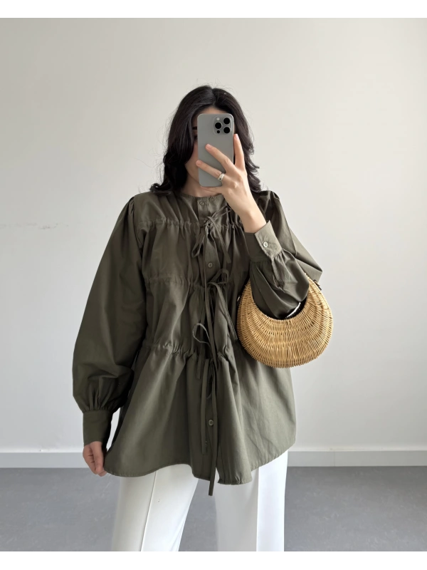 HAKİ BÜZGÜLÜ PİNTEREST GÖMLEK