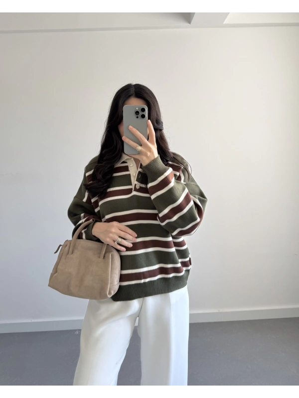 HAKİ ÇİZGİLİ KAZAK