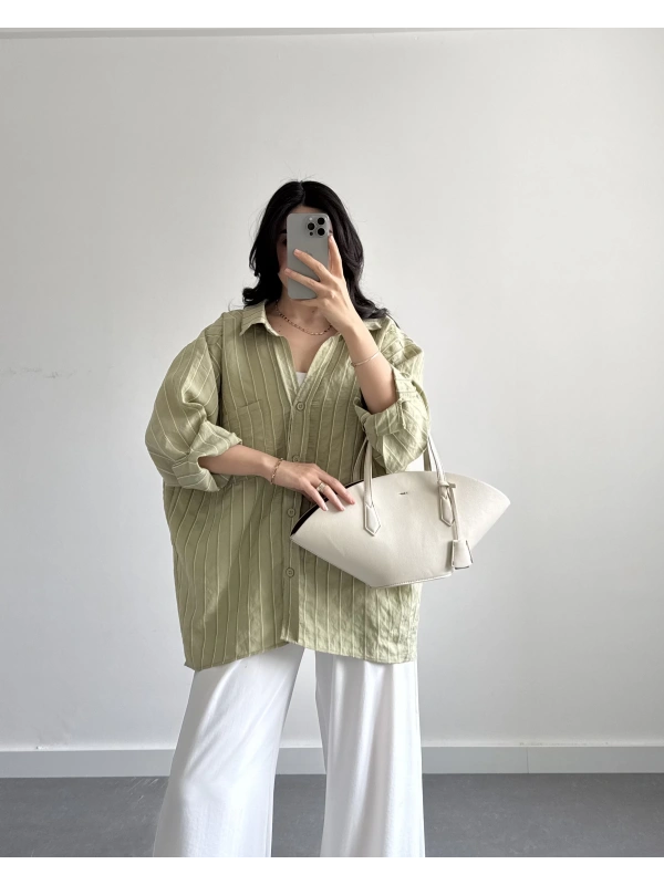 HAKİ ÇİZGİLİ PREMİUM TENSEL GÖMLEK