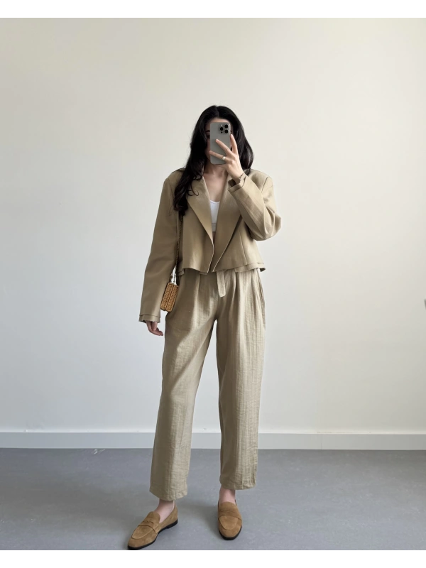 HAKİ CROP CEKET PANTOLON TAKIM