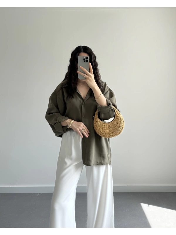 HAKİ DÜŞÜK OMUZLU GÖMLEK