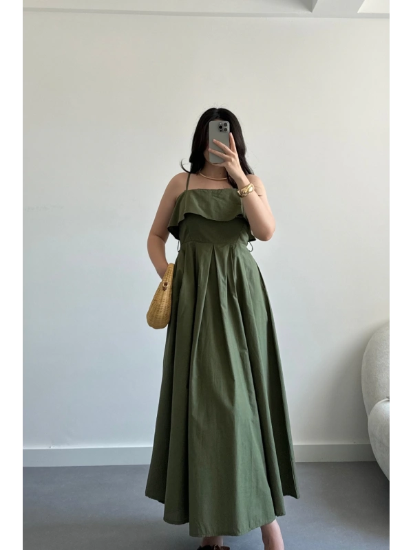 Haki Göğüs Detaylı Elbise