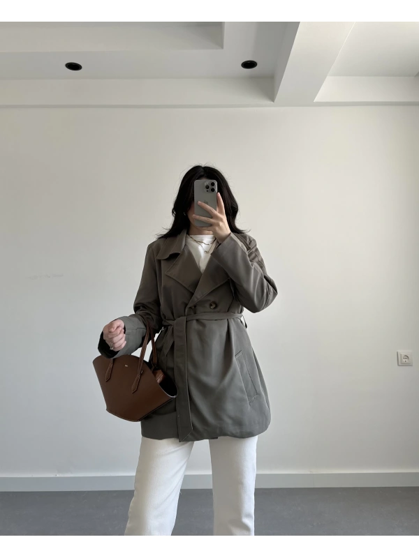 Haki  İçi Astarlı Trençkot