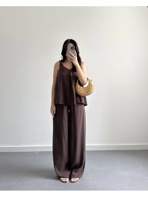 KAHVE KALIN ASKILI TENSEL İKİLİ TAKIM