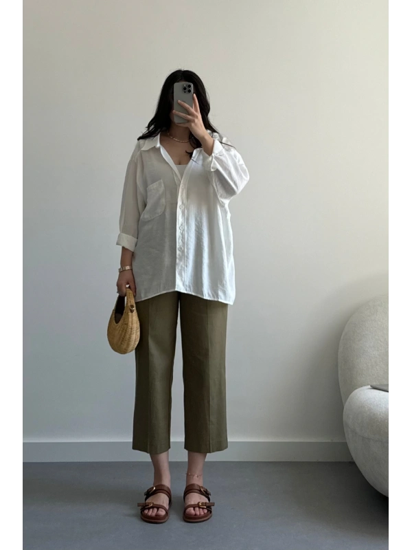 Haki Keten Havuç Pantolon