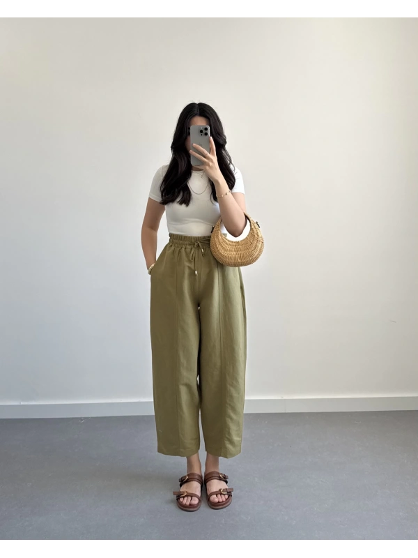 HAKİ KETEN ŞALVAR PANTOLON