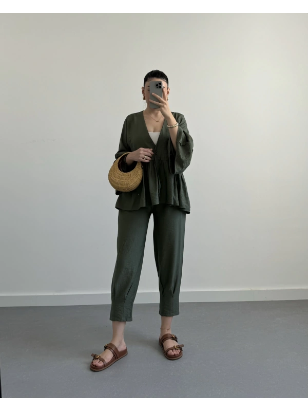 Haki Kolu Fırfırlı Çilek Tensel Takım