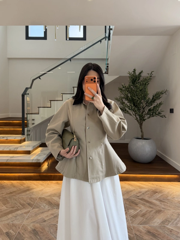 HAKİ KONTRAST YAKALI CEKET-7755
