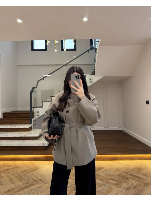 HAKİ KUŞAK DETAYLI CEKET-7672