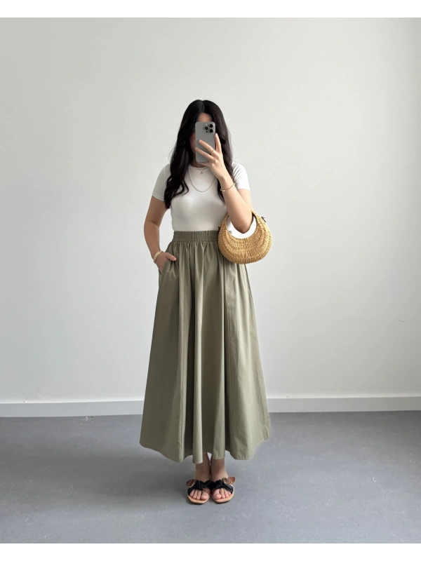 HAKİ MİDİ BOY POPLİN ETEK