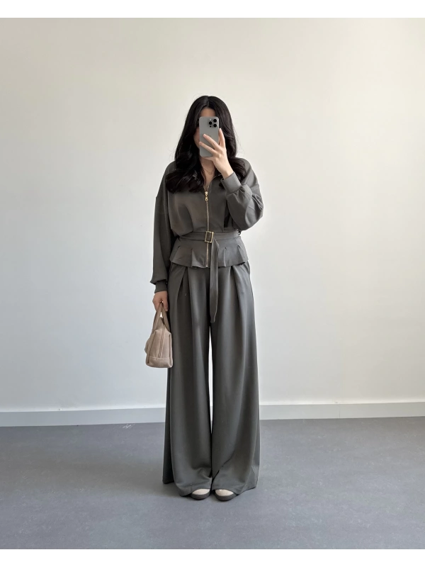 HAKİ MODAL KEMERLİ TAKIM