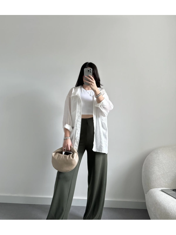 Haki modal kumaş ekstra yüksek bel pantolon