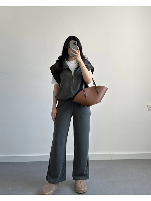 HAKİ MODAL TASARIM YELEKLİ TAKIM