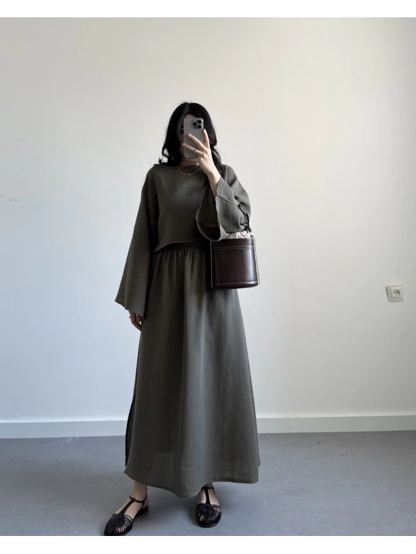 HAKİ MÜSLİN ETEK TAKIM