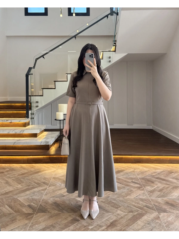 HAKİ ÖNÜ FERMUARLI ELBİSE -2341