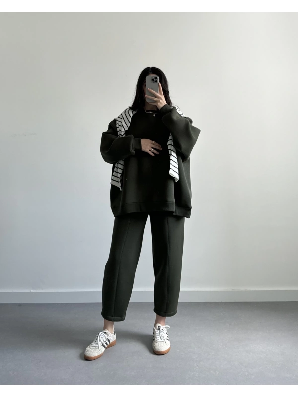 HAKİ OVERSİZE 3 İPLİK İKİLİ TAKIM