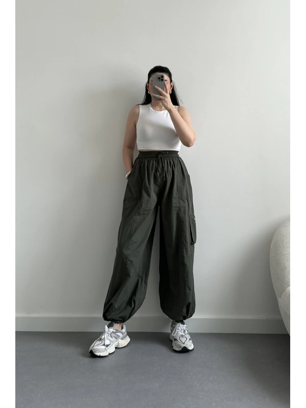 Haki paraşüt kargo pantolon