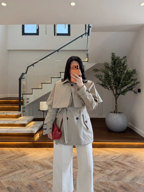 HAKİ PELERİN DETAY TRENCH -7764