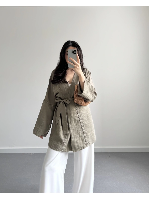 HAKİ UZUN KEMERLİ KİMONO