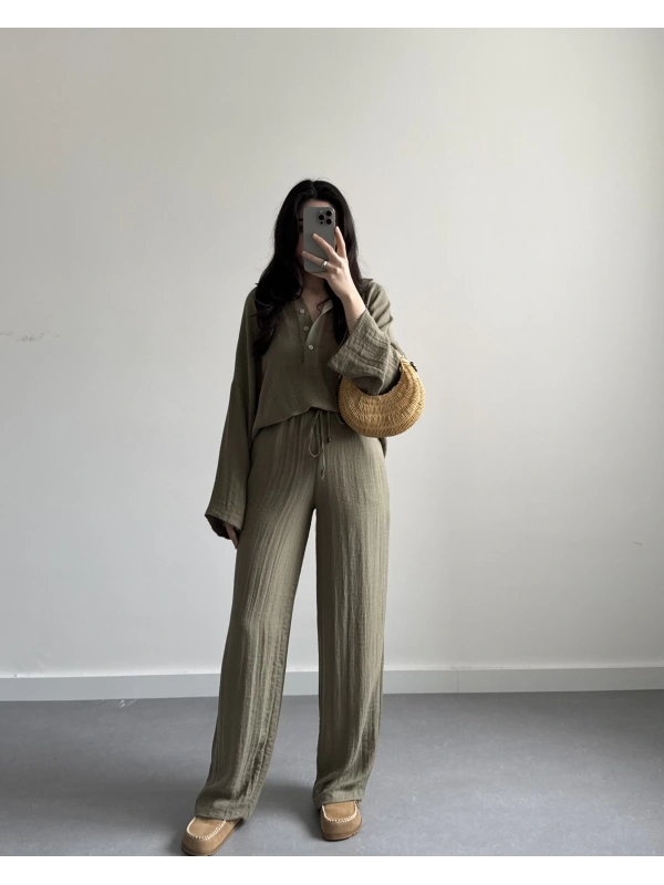 HAKİ VİSCON POLO YAKA İKİLİ TAKIM