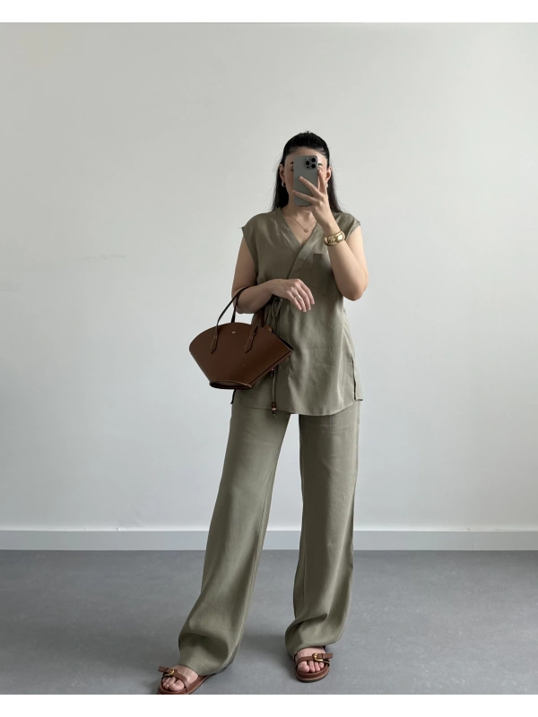 Haki Yelekli Keten Tasarım Takım