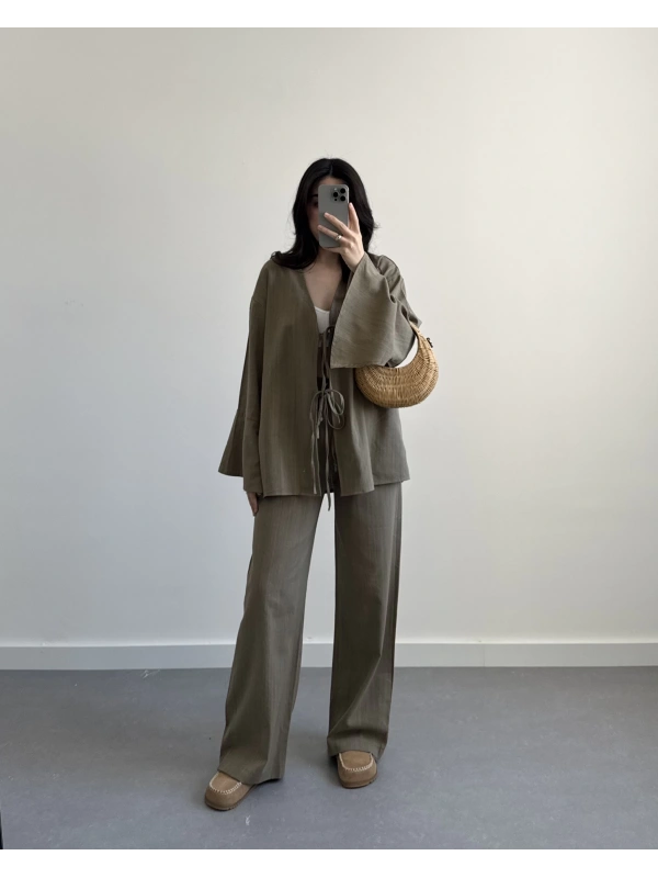 HAM KETEN HAKİ BELİ LASTİKLİ PANTOLON