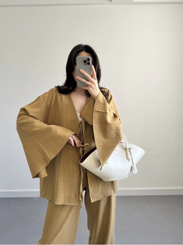 HAM KETEN HARDAL SALAŞ KİMONO(sadece üst)