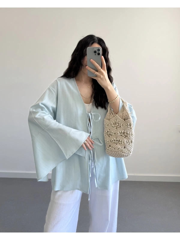 HAM KETEN MAVİ SALAŞ KİMONO