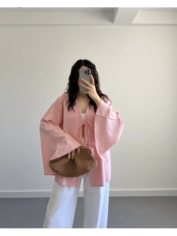 HAM KETEN PEMBE SALAŞ KİMONO