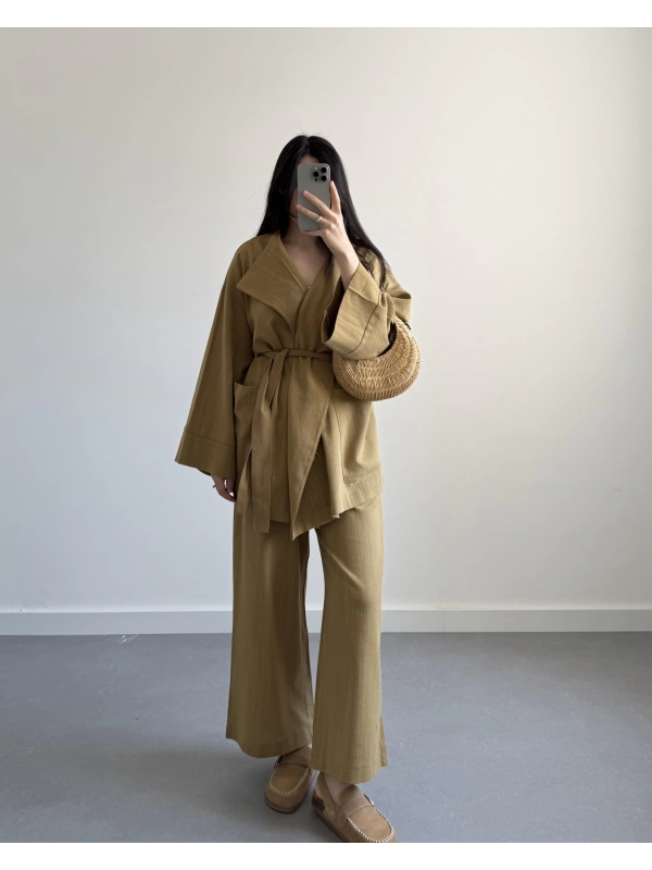 HARDAL HAM KETEN KİMONO İKİLİ TAKIM