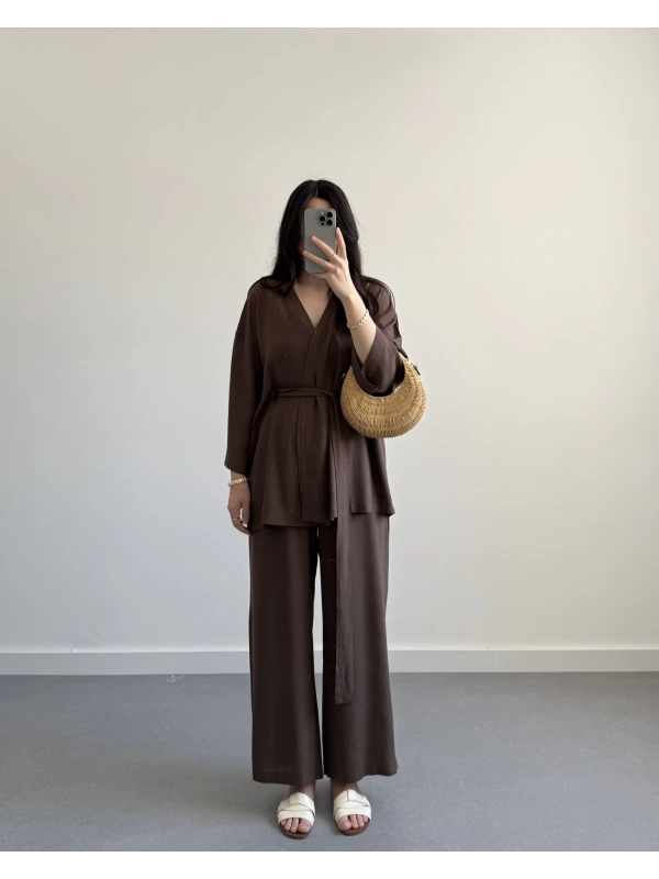 HOLLY KAHVE KEMER DETAYLI TAKIM