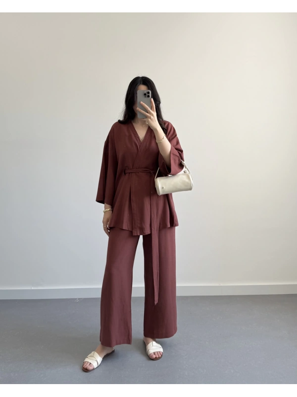 HOLLY KİREMİT KEMER DETAYLI TAKIM