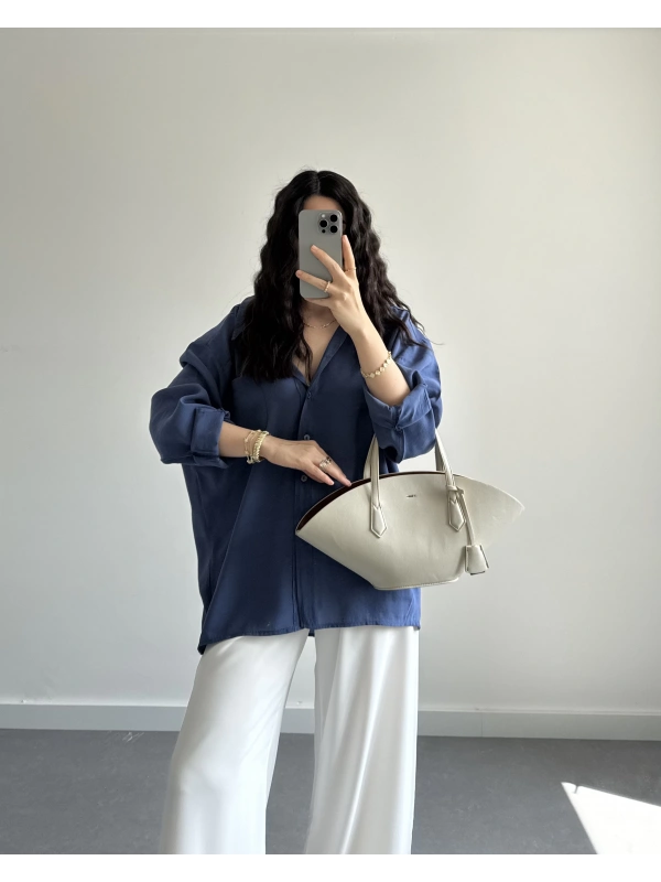 İNDİGO DÜŞÜK OMUZLU GÖMLEK